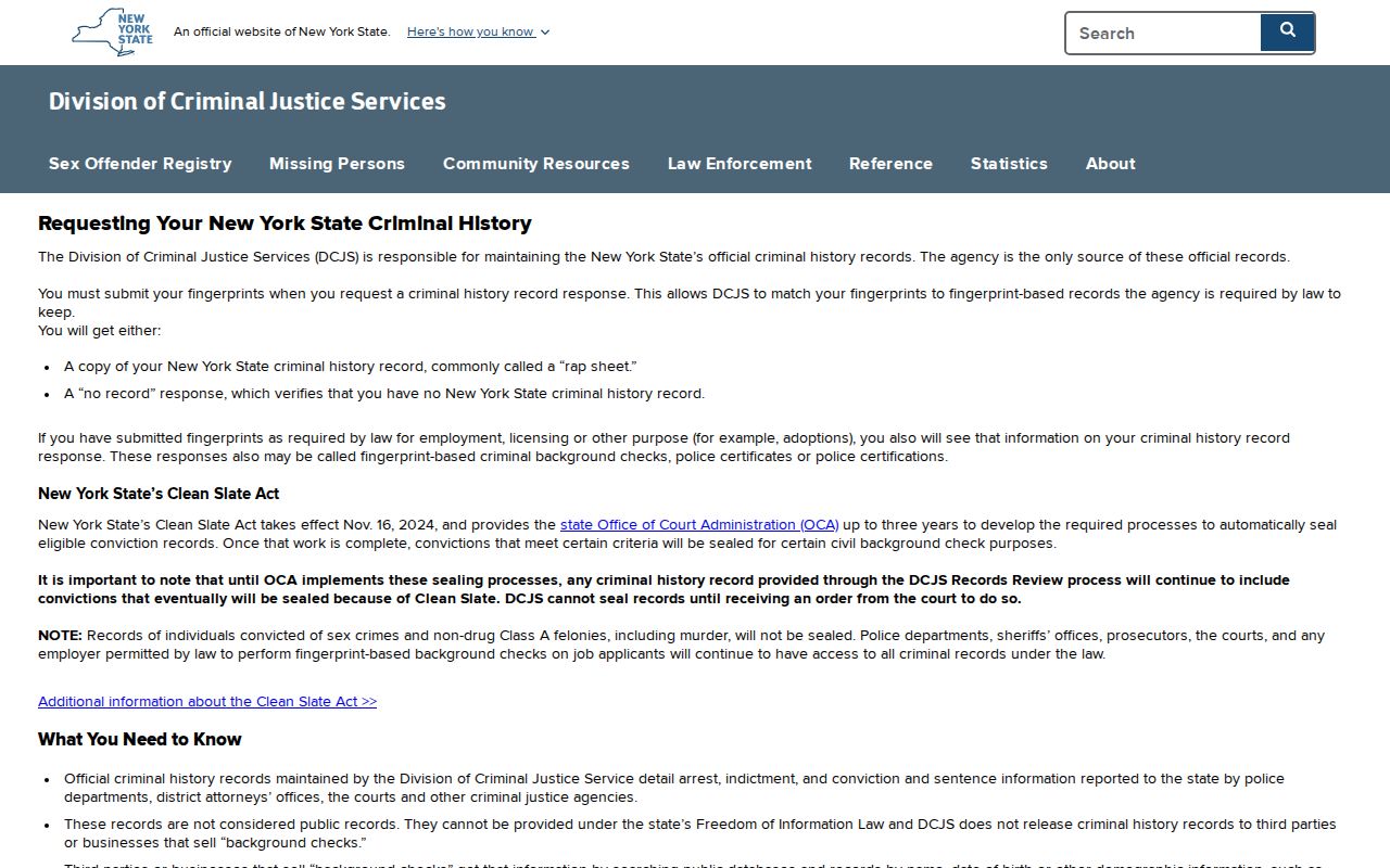 Cayuga County criminal record DCJS personal review page