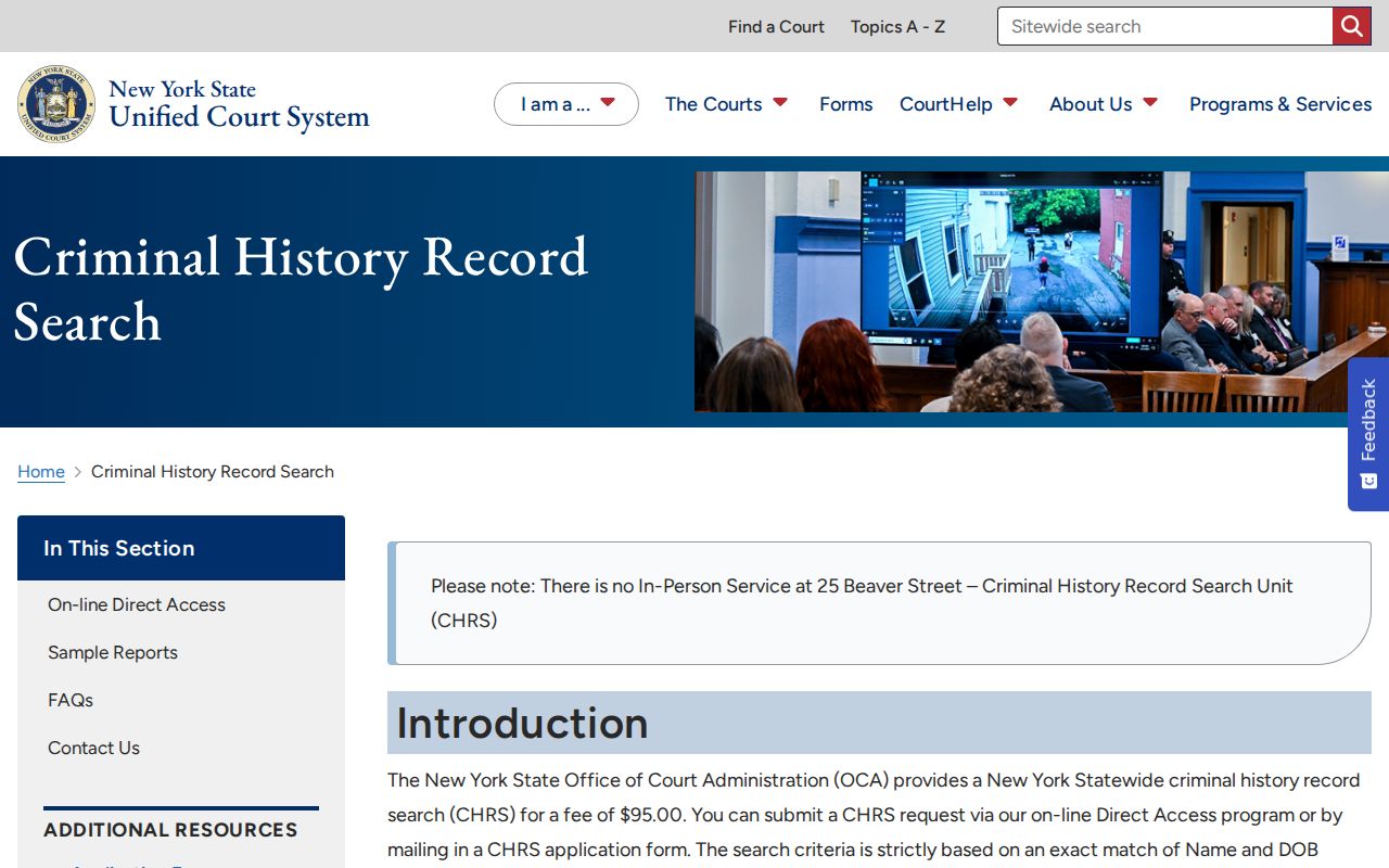Cayuga County criminal history OCA CHRS instructions